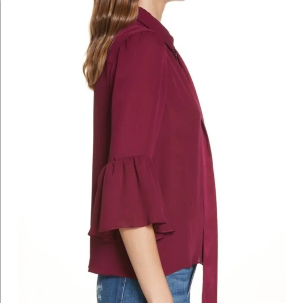 ALICE + OLIVIA 'Currant' Purple 100% Silk Top with Neck Tie Blouse Size XS - Picture 5 of 16